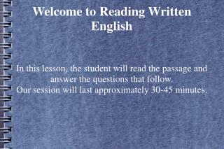 Welcome to Reading Written English