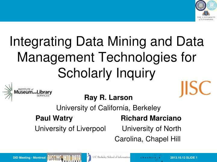 integrating data mining and data management technologies for scholarly inquiry