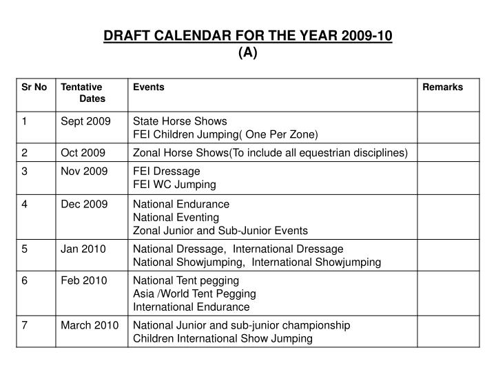 draft calendar for the year 2009 10 a