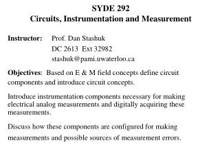 SYDE 292 Circuits, Instrumentation and Measurement