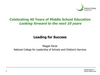 Celebrating 40 Years of Middle School Education Looking forward to the next 10 years