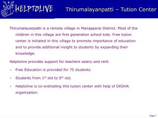 Thirumalayanpatti – Tution Center