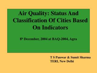 Air Quality: Status And Classification Of Cities Based On Indicators