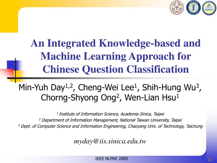 an integrated knowledge based and machine learning approach for chinese question classification