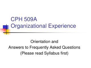CPH 509A Organizational Experience