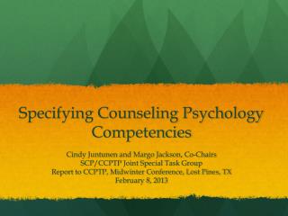 Specifying Counseling Psychology Competencies