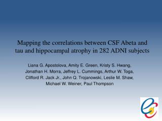 Mapping the correlations between CSF Abeta and tau and hippocampal atrophy in 282 ADNI subjects