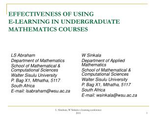 EFFECTIVENESS OF USING E-LEARNING IN UNDERGRADUATE MATHEMATICS COURSES