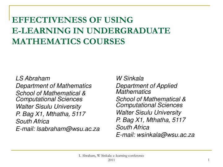 effectiveness of using e learning in undergraduate mathematics courses