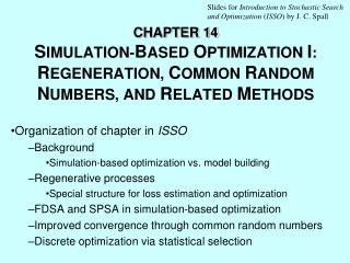 Organization of chapter in ISSO Background Simulation-based optimization vs. model building