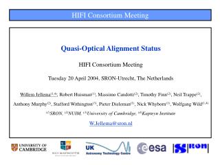 Quasi-Optical Alignment Status HIFI Consortium Meeting