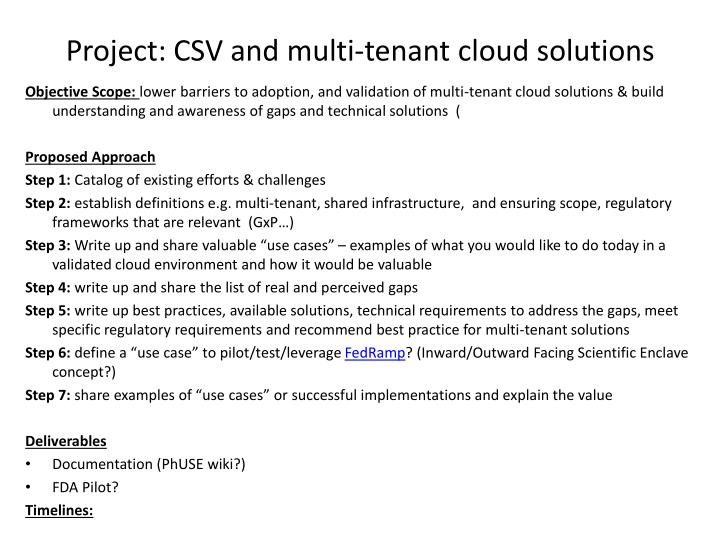 project csv and multi tenant cloud solutions