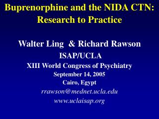 Buprenorphine and the NIDA CTN: Research to Practice
