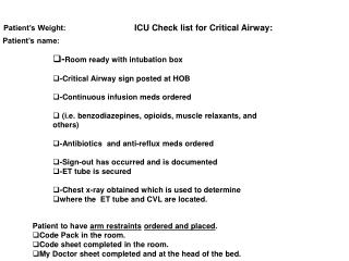 ICU Check list for Critical Airway: