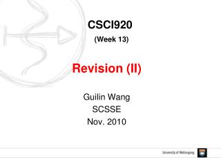 CSCI920 (Week 13)