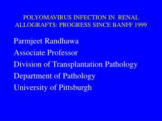 POLYOMAVIRUS INFECTION IN RENAL ALLOGRAFTS: PROGRESS SINCE BANFF 1999