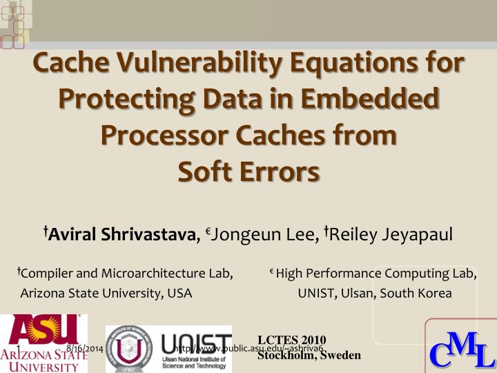 cache vulnerability equations for protecting data in embedded processor caches from soft errors