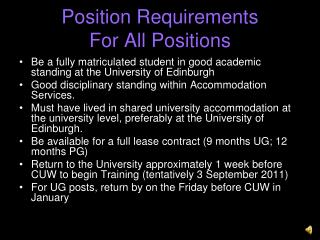 Position Requirements For All Positions