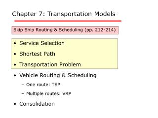 Chapter 7: Transportation Models
