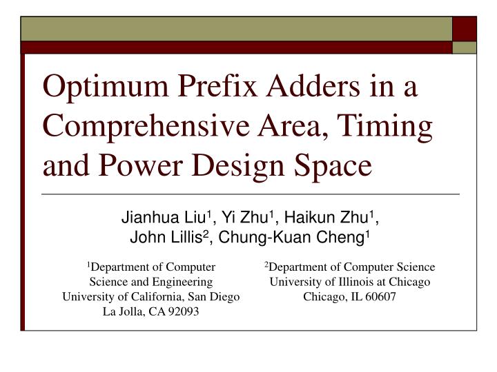 optimum prefix adders in a comprehensive area timing and power design space