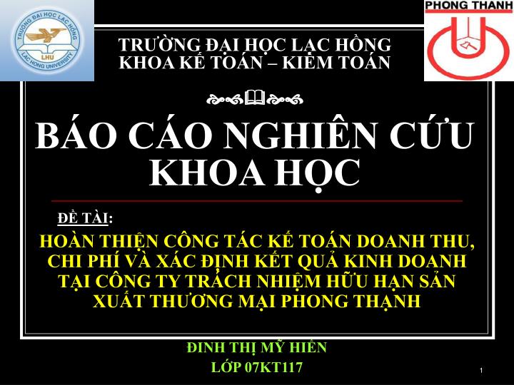 tr ng i h c l c h ng khoa k to n ki m to n b o c o nghi n c u khoa h c