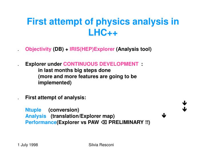 first attempt of physics analysis in lhc