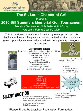 The St. Louis Chapter of CAI presents 2010 Bill Summers Memorial Golf Tournament