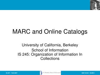 MARC and Online Catalogs