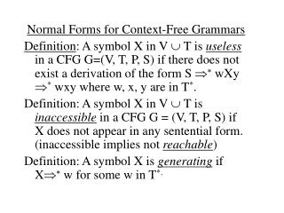 Normal Forms for Context-Free Grammars
