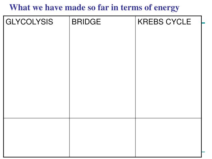 what we have made so far in terms of energy