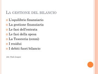 la gestione del bilancio