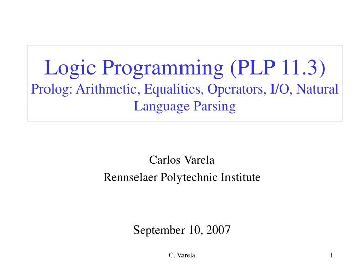 logic programming plp 11 3 prolog arithmetic equalities operators i o natural language parsing