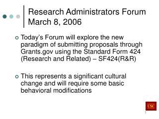 Research Administrators Forum March 8, 2006