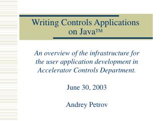 Writing Controls Applications on Java TM