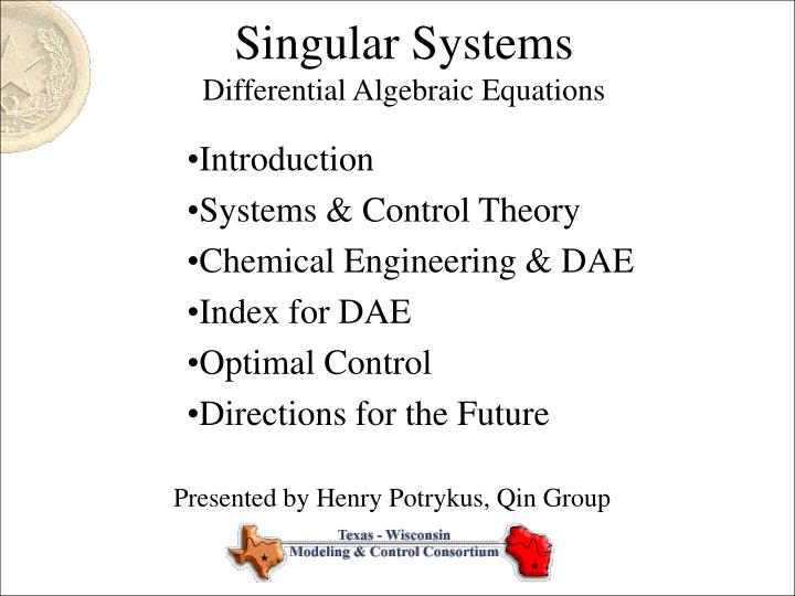 singular systems differential algebraic equations