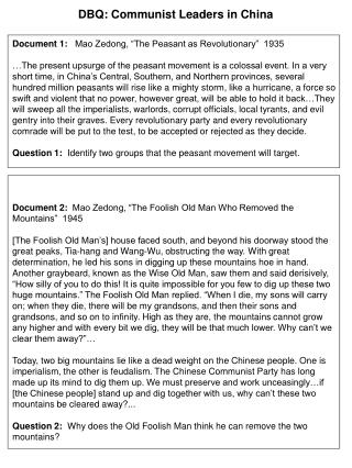 DBQ: Communist Leaders in China