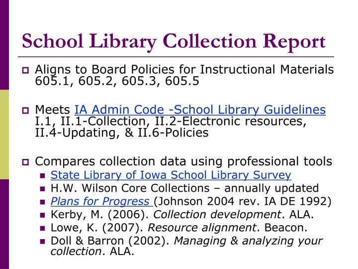school library collection report