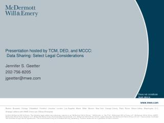 Presentation hosted by TCM, DED, and MCCC: Data Sharing: Select Legal Considerations
