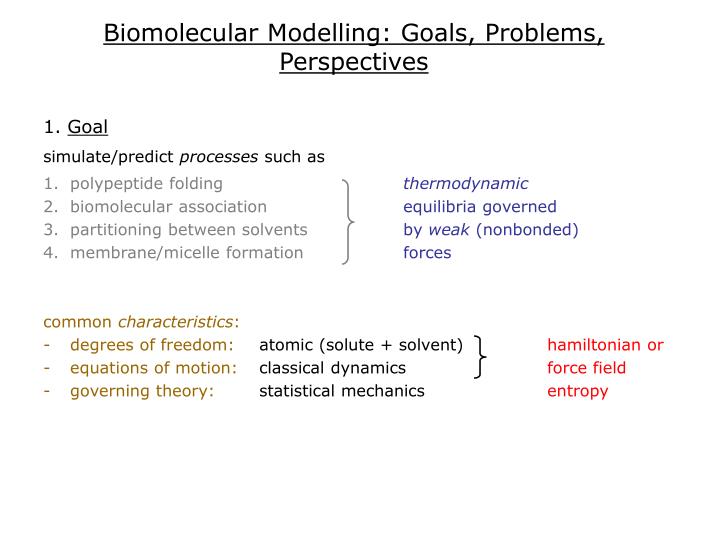 biomolecular modelling goals problems perspectives