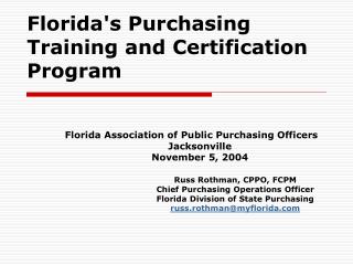 Florida's Purchasing Training and Certification Program