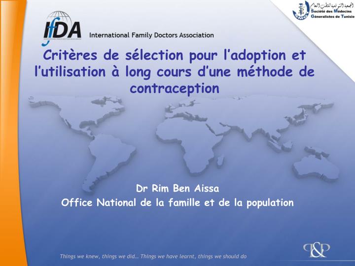 crit res de s lection pour l adoption et l utilisation long cours d une m thode de contraception