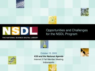 Opportunities and Challenges for the NSDL Program