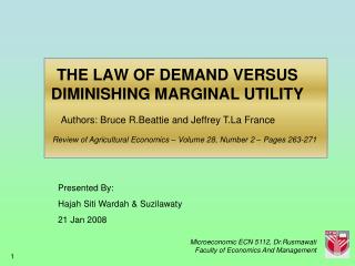 THE LAW OF DEMAND VERSUS DIMINISHING MARGINAL UTILITY