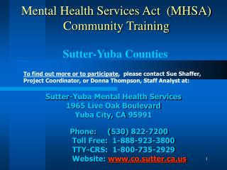 Mental Health Services Act (MHSA) Community Training