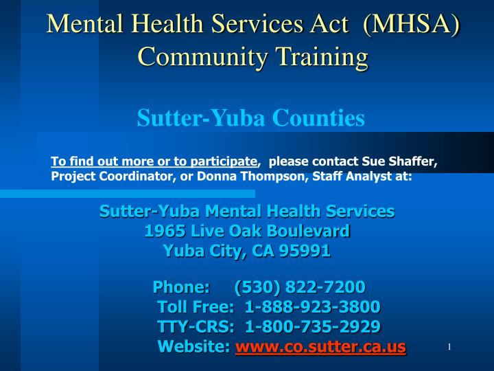 mental health services act mhsa community training