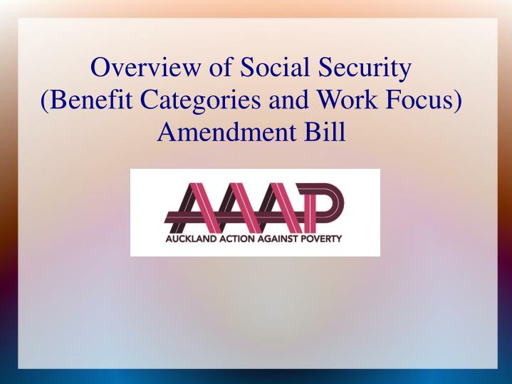 overview of social security benefit categories and work focus amendment bill