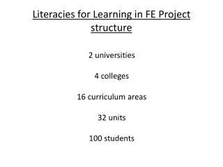 Literacies for Learning in FE Project structure