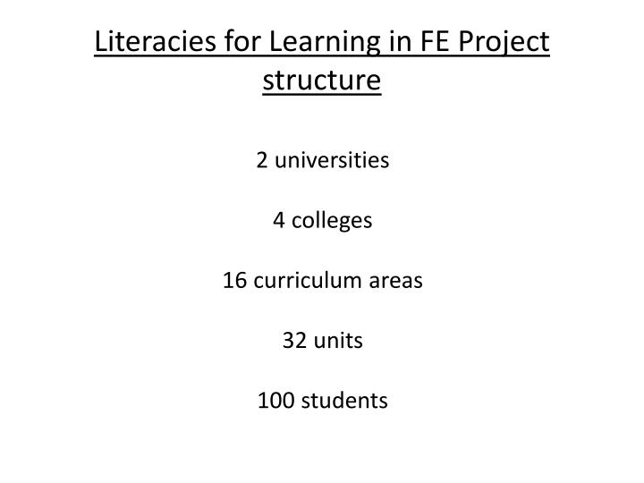 literacies for learning in fe project structure