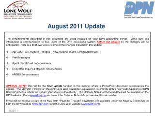 August 2011 Update