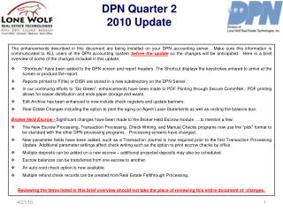 DPN Quarter 2 2010 Update